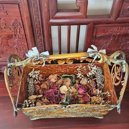 Metal Flower Basket With Deco Flowers