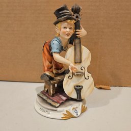 Capodimonte Neapolitan Signed Boy Playing Bass Porcelain Statue