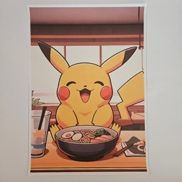 Happy Pikachu Eating Noodles Pokemon Poster