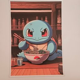 Determined Squirtle Eating Noodles Pokemon Poster