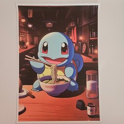 Happy Squirtle Eating Noodles Pokemon Poster