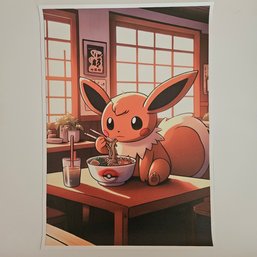 Cute Eevee Eating Noodles Pokemon Poster