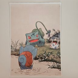 Squirtle Bulbasaur & Togepi Playing By The River Pokemon Poster