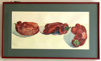 Watercolor Red Peppers By Barbara Goodman