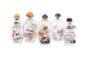 FIVE CHINESE INSIDE-PAINTED SNUFF BOTTLES