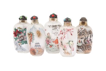 FIVE CHINESE INSIDE-PAINTED SNUFF BOTTLES