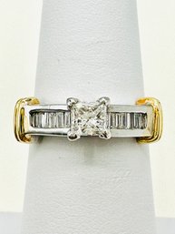 14KT White And Yellow Gold  Natural Diamond Engagement Ring  Size 6.25 - J11630