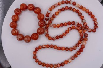 Natural Rea Agate Bracelet And Necklace Set