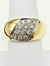 14KT Yellow Gold Natural Diamond Wide Band Ring Size 7 - J11729
