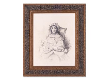 Vintage Pencil Sketch On Paper 'Portrait Of Lady'