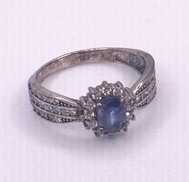 Natural Sapphire With Diamond In Silver Ring Resiable