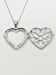 14KT White Gold  Natural Diamond Heart Locket Pendant With Chain - J11660