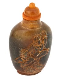 ANTIQUE CHINESE CARVED AMBER SNUFF BOTTLE W STOPPER