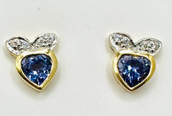 14KT Yellow Gold  Pair Of Natural Diamond And Tanzanite Earrings - J11643