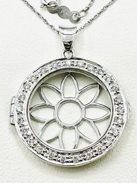 14KT White Gold  Natural Diamond Round Locket Pendant With Chain - J11663