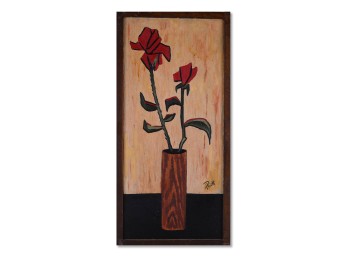 Vintage Modernist Oil On Panel 'Flowers In Vase'