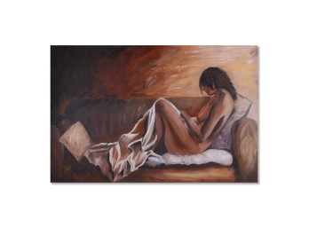 Vintage Modernist Oil On Canvas 'Nude Girl On Sofa'