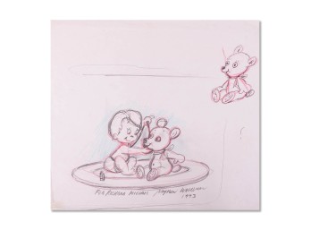 Original Myron Waldman Pencil 'Boy With Teddy Bear'