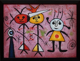 Contemporary After Miro Oil On Canvas 'Boys And Girl'