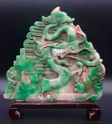 Old Hand Carved Jade Dragon Relief Sculpture