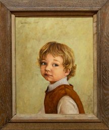 1977 Impressionist Oil On Canvas Portrait Of Little Girl