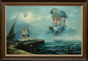 Vintage Oil On Canvas 'Portrait Of Captain'