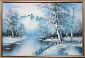 Vintage Decor Oil On Canvas 'Winter Landscape'