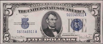 1934D Five Dollar Blue Seal Silver Certificate