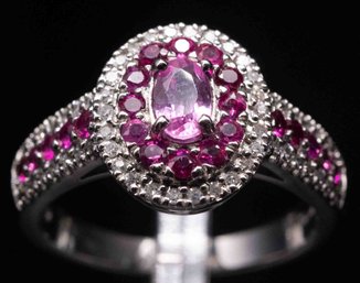 14K White Gold Pink Sapphire And Diamond Ring