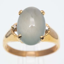 14K Gold Icy White Jadeite Ring