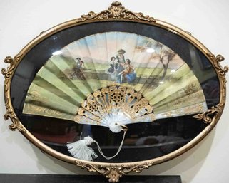 Vintage Victorian Style Hand Painted On Fan Framed