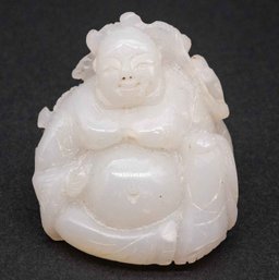 Carved White Jade Buddha And Dragon Figure