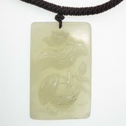 Carved Jade Flower Pendant With Necklace