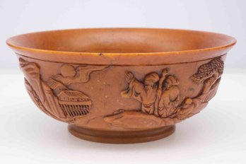 Old Chinese Xuande Inscribed Brown Soapstone Carved Bowl