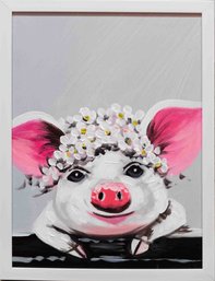 Modernist Oil On Canvas 'Piglet Wearing Flowers'