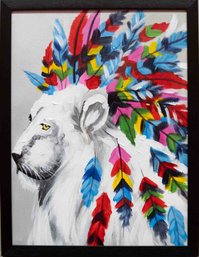 Modernist Oil On Canvas 'White Lion Chief'