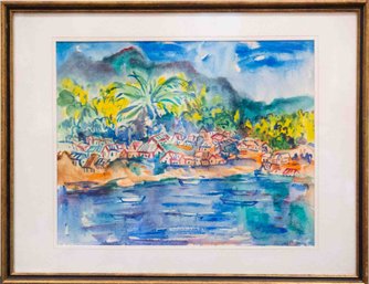 Mid Century Modernist Watercolor On Paper Signed Romare Bearden