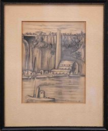 Dated 1928 Landscape Pencil On Paper Signed P. Dickinson 28