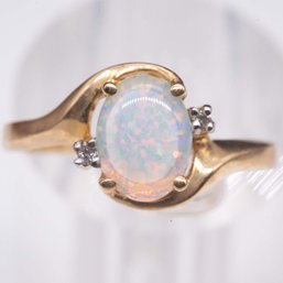 10K Gold Opal And Diamond Ring