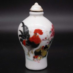 Old Chinese Qianlong Marked Hand Painted Rooster Porcelain Snuff Botle