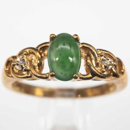 10K Gold Diamond And Icy Green Jadeite Ring