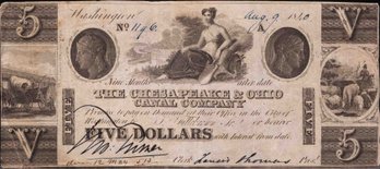 1840 Chesapeake & Ohio Canal Company Five Dollars Paper Note