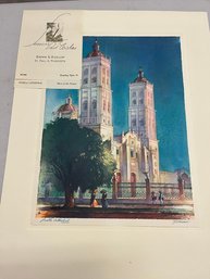 Vintage Al Mettel Tintogravure Print: Puebla Cathedral, 1950 Architectural Landmark Art Print