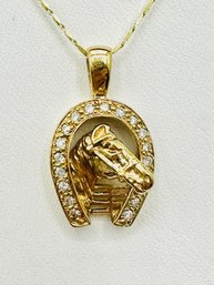 14KT Yellow Gold  Natural Diamond Horse Shoes Pendant And Chain 19 Pcs Diamond # 2008