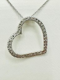 14KT White Gold  Natural Diamond Opened Heart Pendant And Chain  40 Pcs Diamond'# 2036