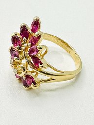 14KT Yellow Gold  Natural Diamond And Ruby Ring 2 Pcs Diamond '# 2004