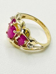 14KT Yellow Gold  Natural Diamond And Ruby Ring 2 Pcs Diamond # 2006