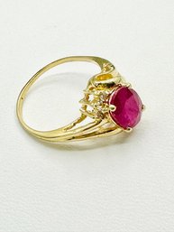 14KT Yellow Gold  Natural Diamond And Ruby Ring 3 Pcs Diamond #2002