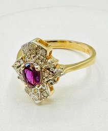 14KT Yellow Gold  Natural Diamond And Ruby Ring 20 Pcs Diamond #2001