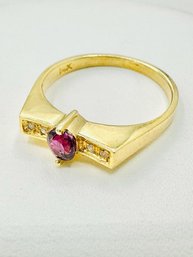 14KT Yellow Gold  Natural Diamond And Ruby Ring 4 Pcs Diamond #2003